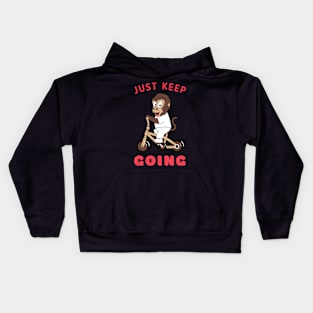 Just Keep going cute monkey riding a bicycle Kids Hoodie